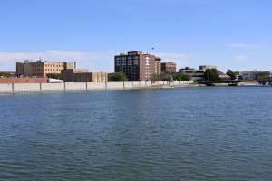 Photo of downtown Waterloo and the Cedar River.