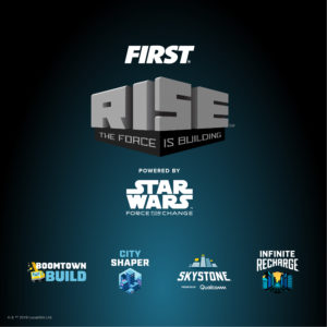 FIRST Rise the Force is Building powered by Star Wars Force for Change Season Lock-up with graphics for the 4 season events.