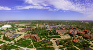 Drone images of campus during spring.