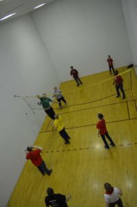 Participants playing volley ball.