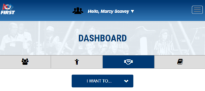 Screen shot of the FIRST Volunteer Dashboard. Select the 3rd Tab - Volunteer Registration